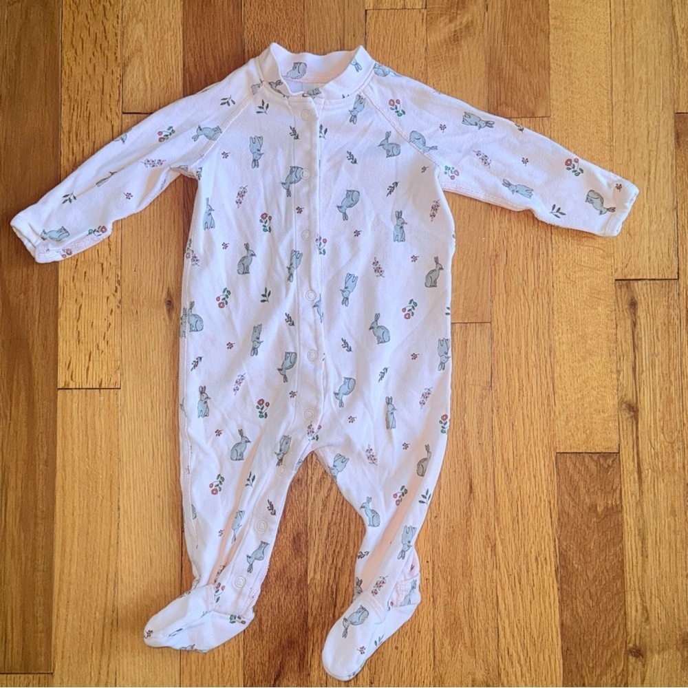 HANNA ANDERSSON Footed Sleeper Organic Cotton Pink Girls Bunny‎ size 3-6 Mo
